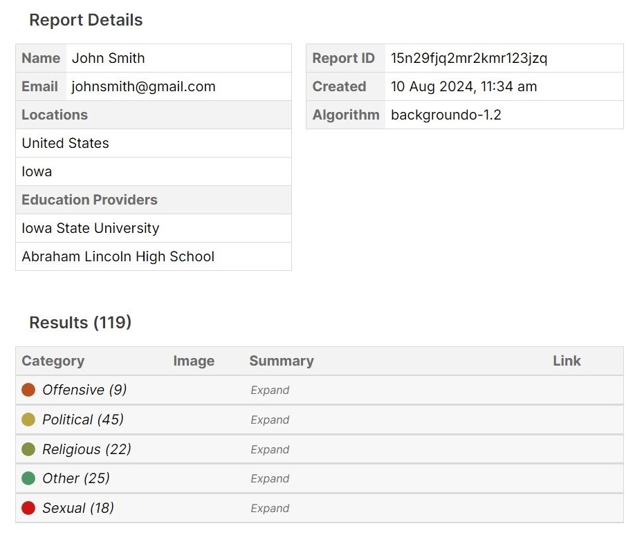 Backgroundo report example tablet